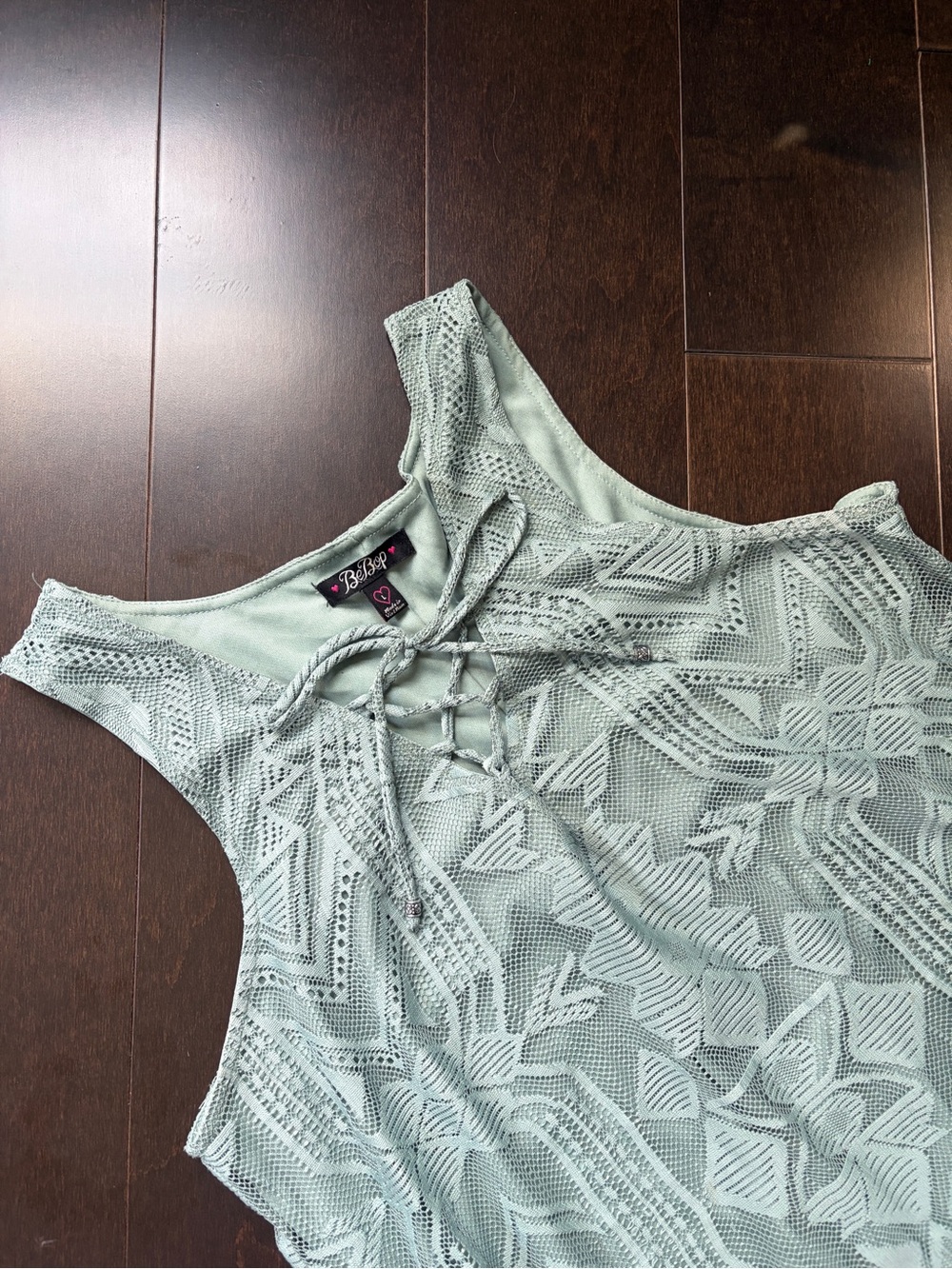 Bebop Mint Green Lace-Up Crochet Dress